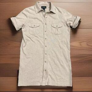 Lauren Ralph Lauren Size M Natural Oatmeal Linen Cotton Shirt Dress Button Knee